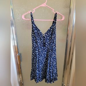 Lulu's XS Blue Floral Cutout Plunge Dress